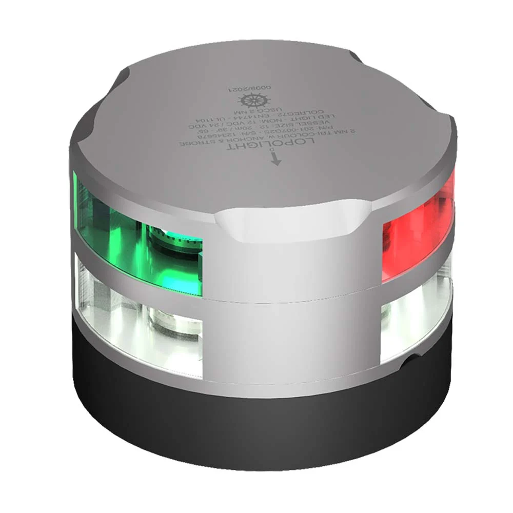 Lopolight Tri-Color w/Anchor Light & Strobe - 2nm - 30M Cable - Silver Housing
