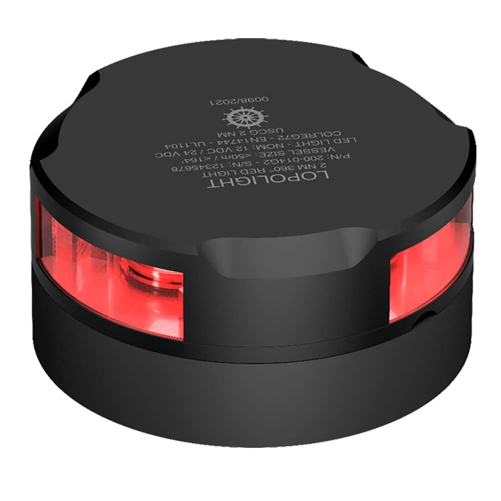 Lopolight 360° Navigation Light - 2nm f/Vessels Up To 164'(50M) - 0.7M Cable - Red - Black Housing