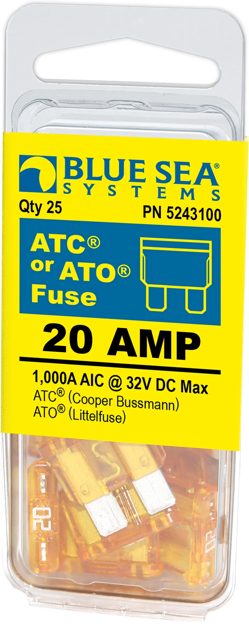 Blue Sea Fuse Ato/Atc 20A Pack 25 – Marine Electrical Replacement Part