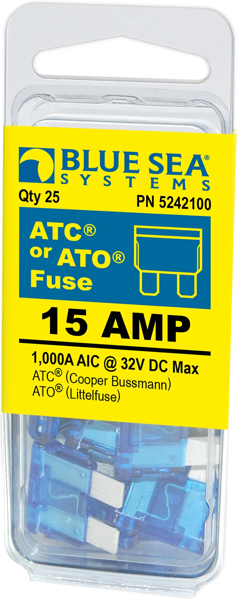 Blue Sea Fuse Ato/Atc 15A Pack 25 – Marine Electrical Replacement Part
