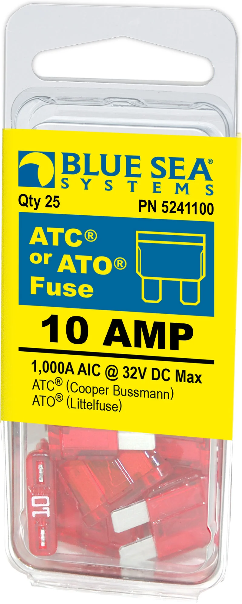 Blue Sea Fuse Ato/Atc 10A Pack 25 – Marine Electrical Replacement Part