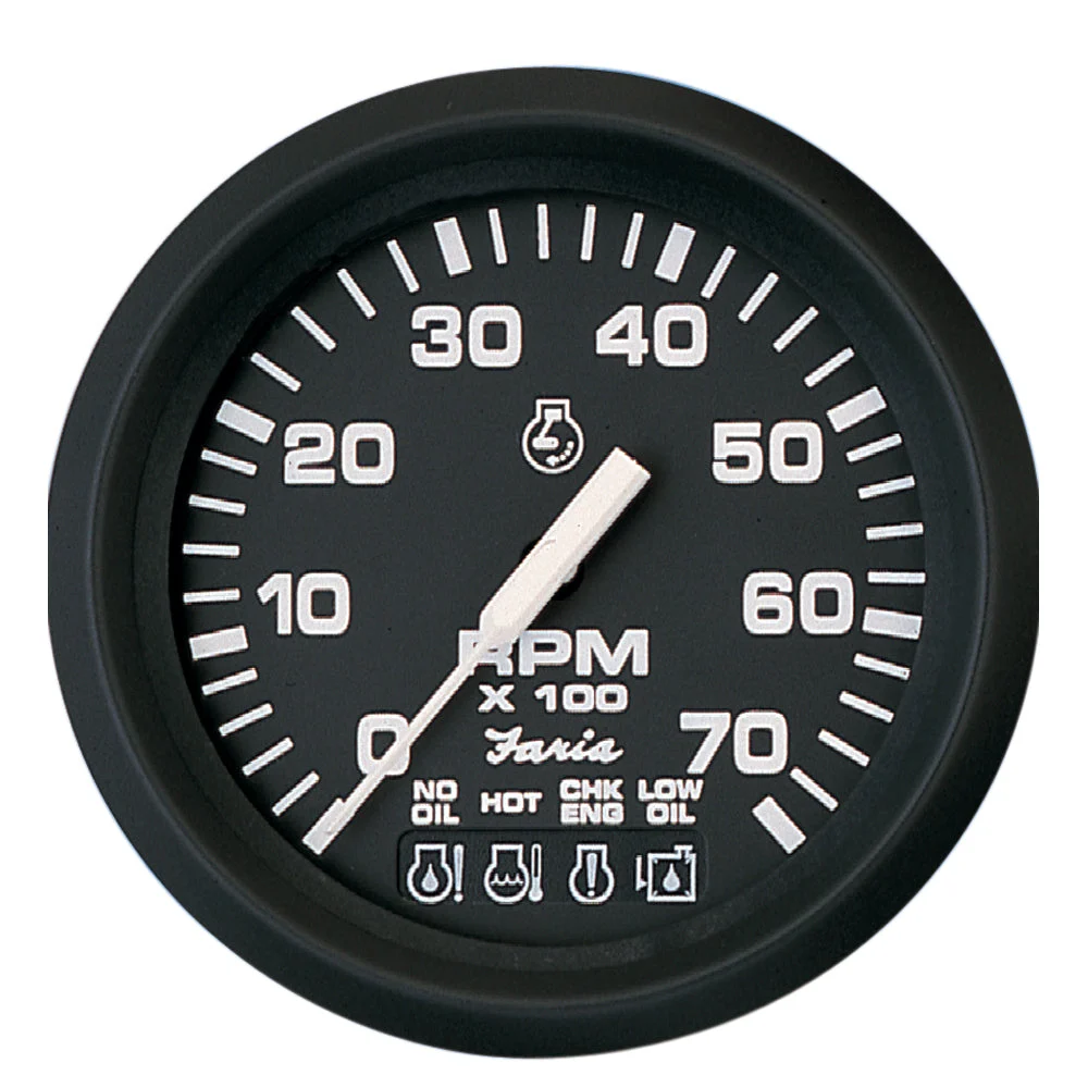 Faria Beede Instruments Outboard Euro Black 4" Tachometer w/Systemcheck 7000 RPM (Gas) f/ Johnson / Evinrude Outboard)