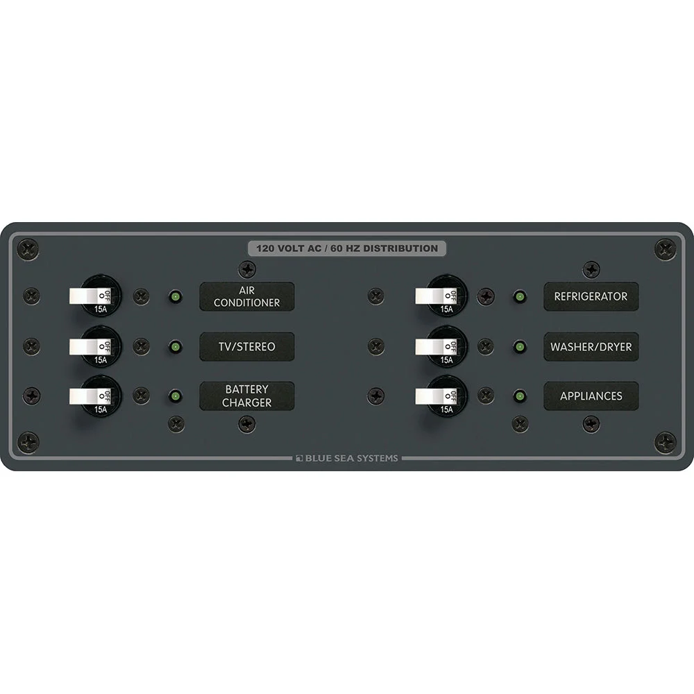 Blue Sea Systems 8097 AC 6 Position Toggle Circuit Breaker Panel - White Switches – Marine Electrical Replacement Part