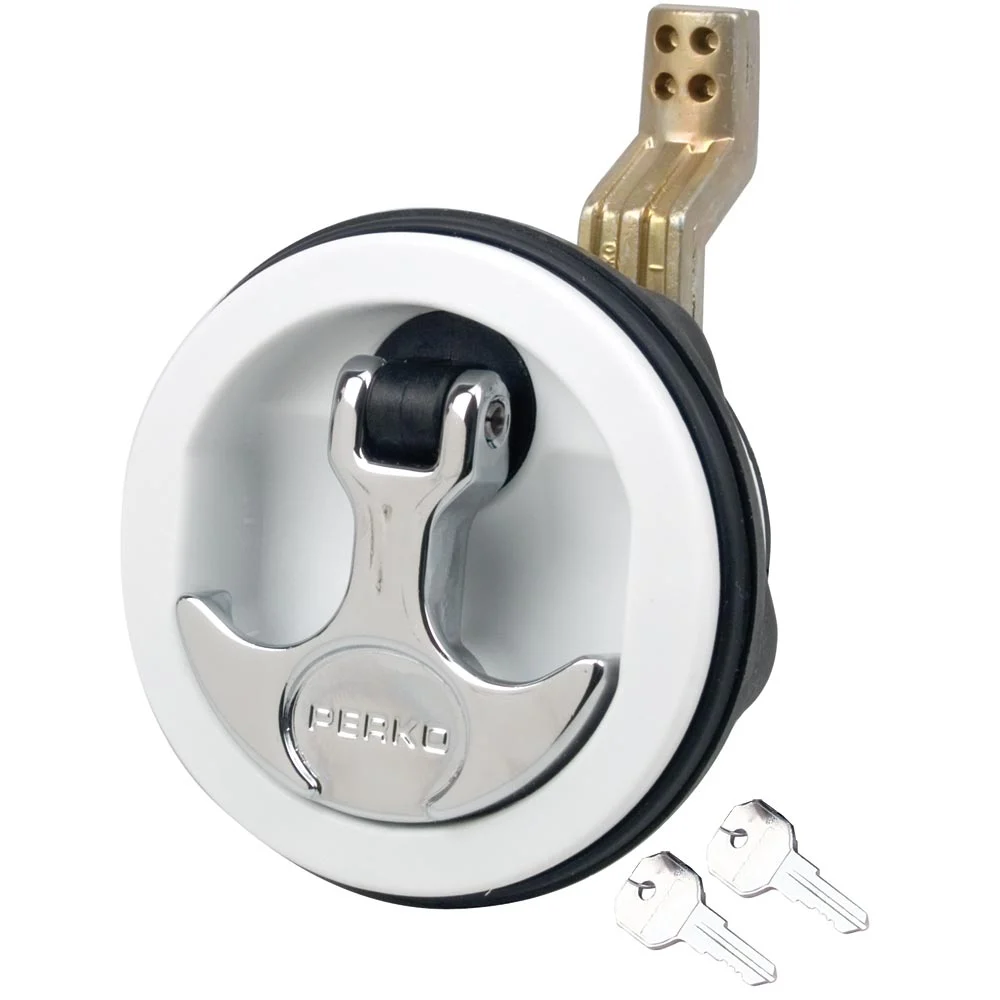 Perko Surface Mount & Latch - White Body, Chrome Handle, Offset Cam Bar, 3/4" - 2-3/8" – Marine Boat Replacement Part