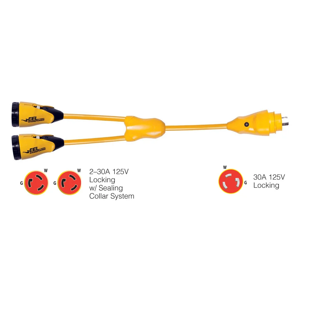 Marinco Y30-2-30 EEL (2)30A-125V Female to (1)30A-125V Male "Y" Adapter - Yellow – Marine Boat Replacement Part