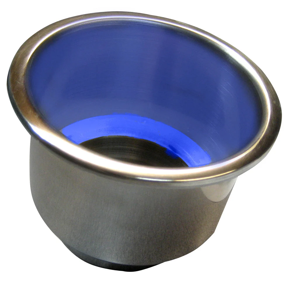 Whitecap Flush Mount Cup Holder w/Blue LED Light - Stainless Steel – Marine Boat Replacement Part