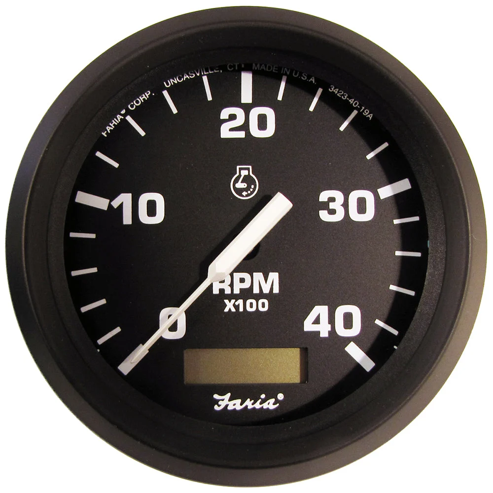 Faria Beede Instruments Euro Black 4" Tachometer w/Hourmeter (4000 RPM) (Diesel)(Mech. Takeoff & Var. Ratio Alt.) – Marine Boat Replacement Part