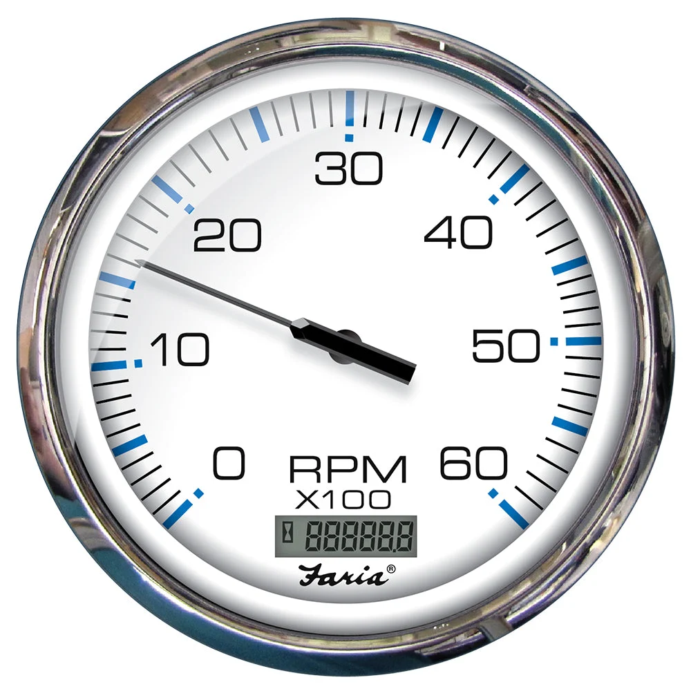 Faria Beede Instruments Inboard Chesapeake White SS 5" Tachometer w/Digital Hourmeter - 6000 RPM (Gas) (Inboard)