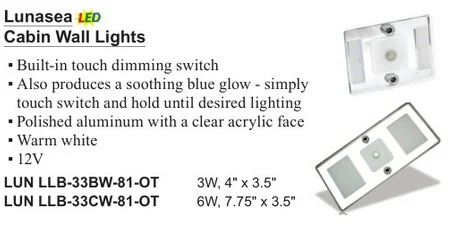 Lunasea LED Cabin Wall Light LLB-33BW-81-OT 4" x 3.5" (LUN LLB-33BW-81-OT)