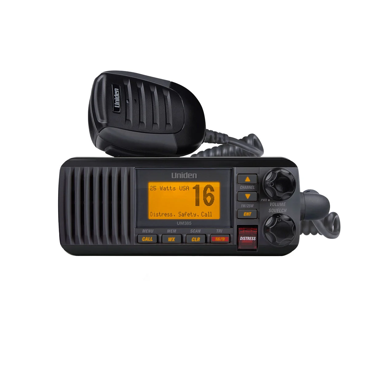 Uniden UM385BK Fixed Mount Class D DSC VHF Marine Radio – Black (UNI-UM-385BK)