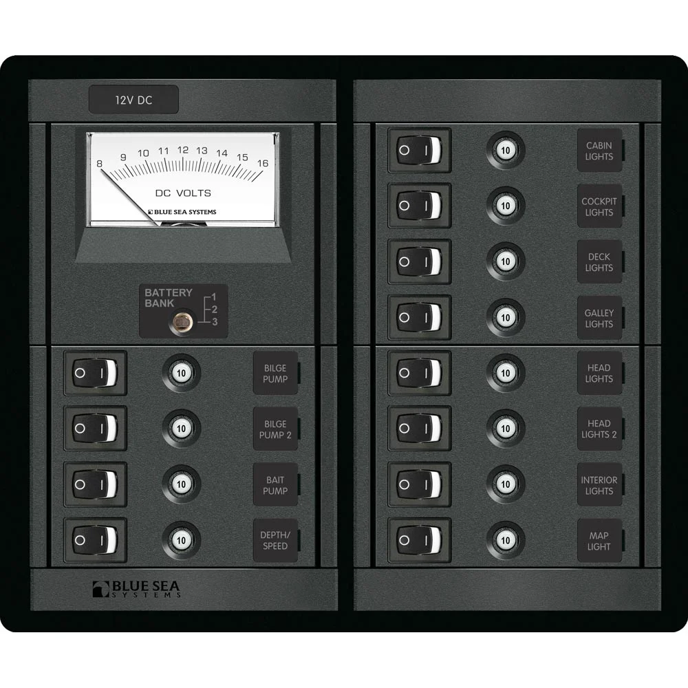 Blue Sea Systems 1464 12 Position Switch CLB + Meter Square – Marine Electrical Replacement Part