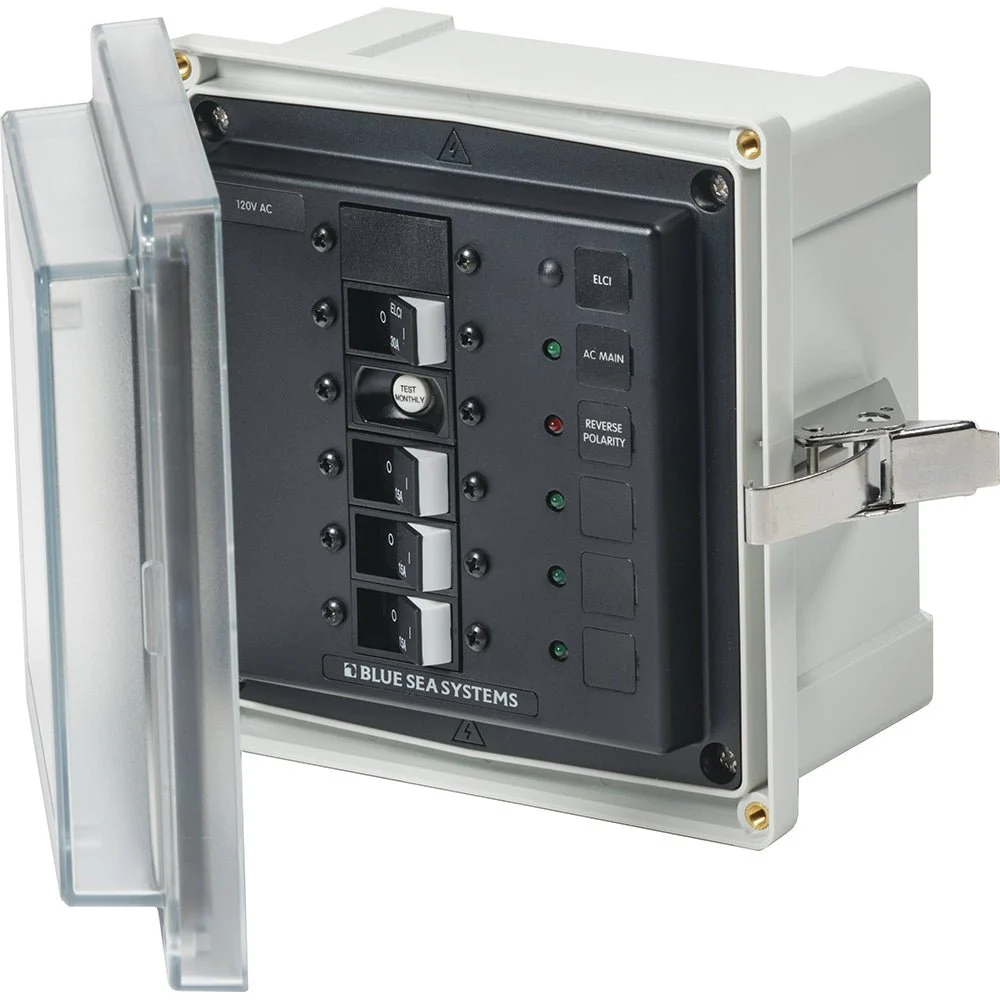 Blue Sea Systems 3128 - SMS Panel Enclosure w/ELCI (30A) & 3 Branch (15A) - 120V AC – Marine Boat Replacement Part