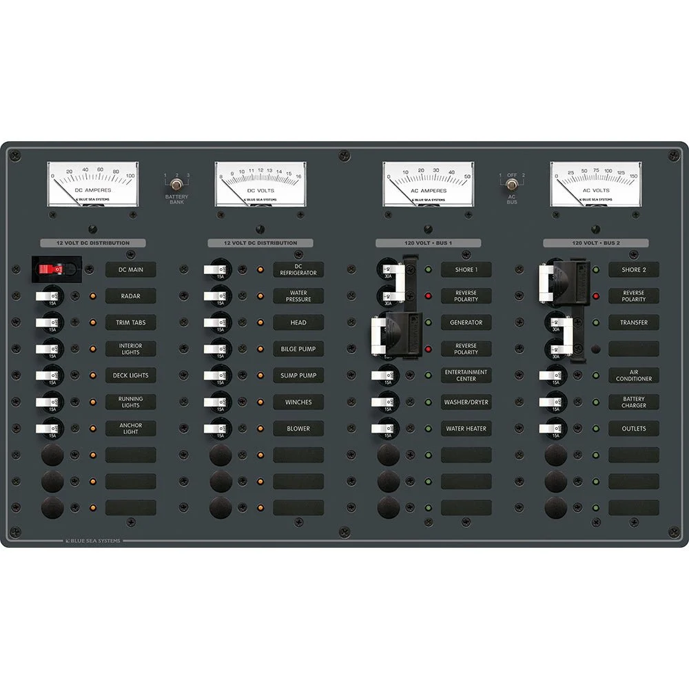 Blue Sea Systems 8086 AC 3 Sources +12 Positions/DC Main +19 Position Toggle Circuit Breaker Panel - White Switc – Marine Electrical Replacement Part