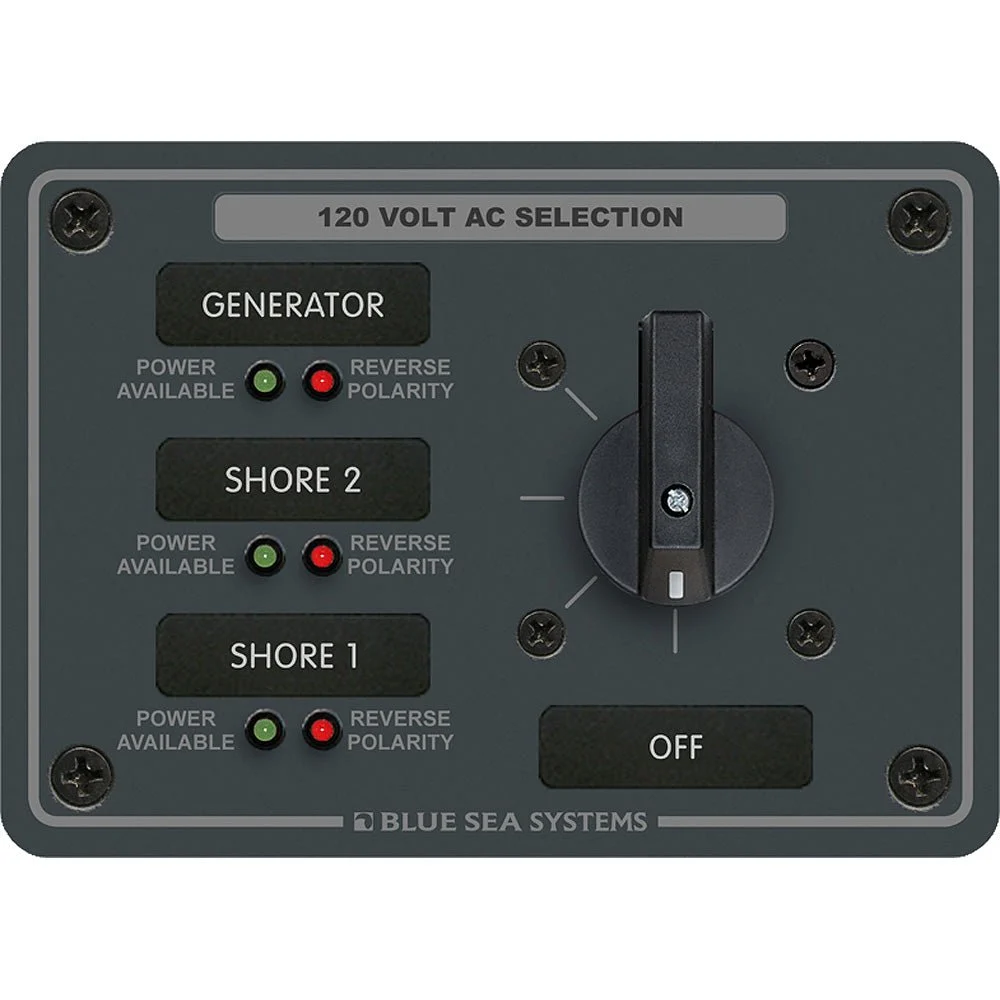 Blue Sea Systems 8366 AC Rotary Switch Panel 30 Ampere 3 Positions + OFF, 2 Pole – Marine Electrical Replacement Part
