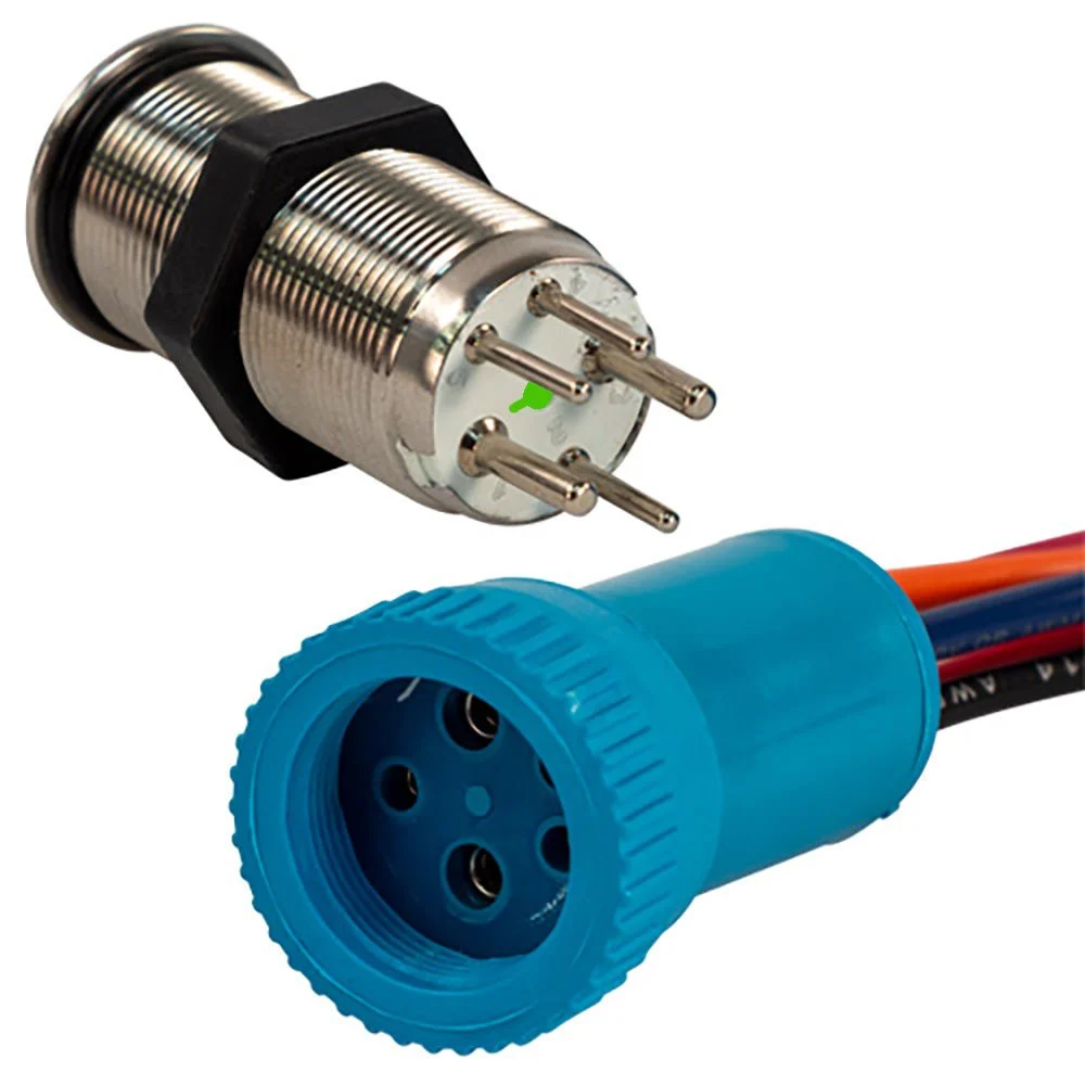 Bluewater 19mm Push Button Switch - Off/(On)/(On) Double Momentary Contact - Blue/Green/Red LED - 4' Lead – Marine Boat Replacement Part