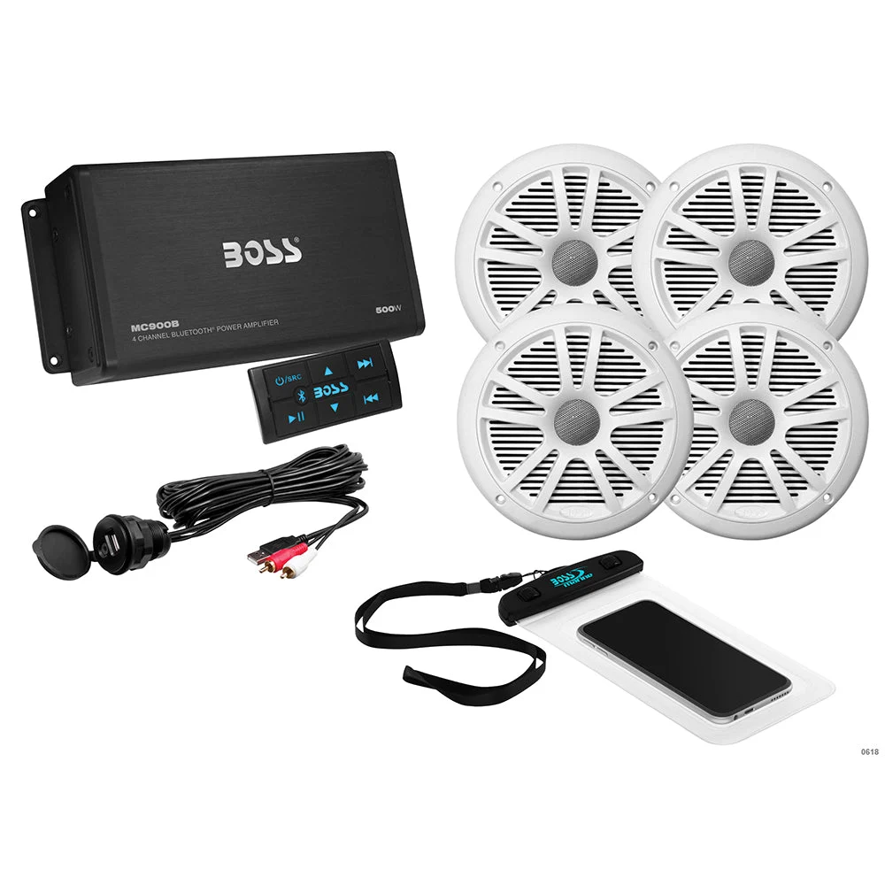 Boss Audio ASK904B.64 4 Channel Amplifier & 2 Pairs of 6.5" Speaker Kit - White – Marine Electrical Replacement Part