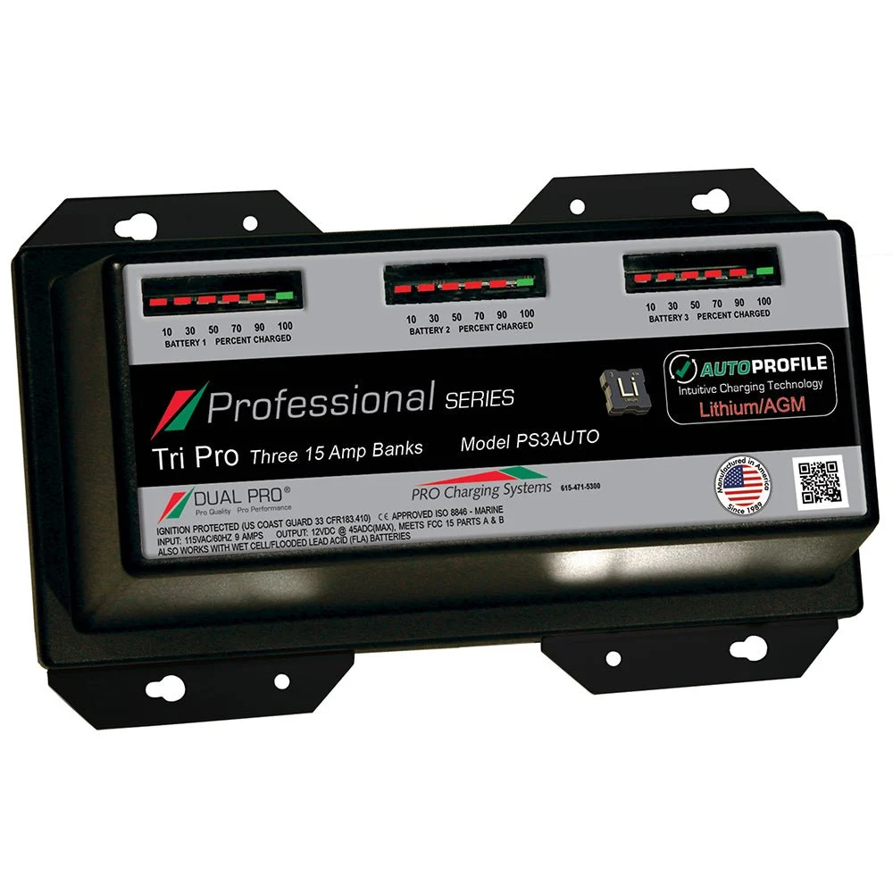 Dual Pro PS3 Auto 15A - 3-Bank Lithium/AGM Battery Charger – Marine Boat Replacement Part