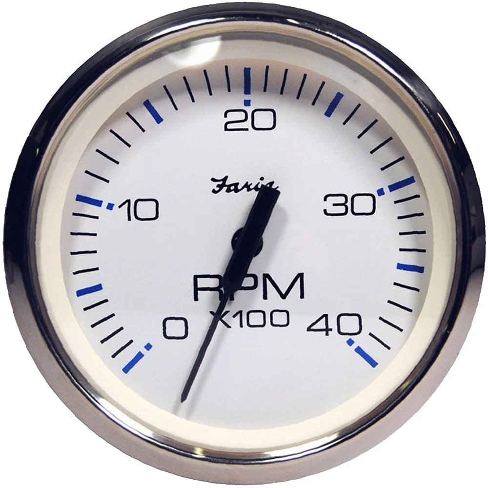Faria Beede Instruments Chesapeake White SS 4" Tachometer - 4000 RPM (Diesel) (Magnetic Pick-Up) – Marine Boat Replacement Part