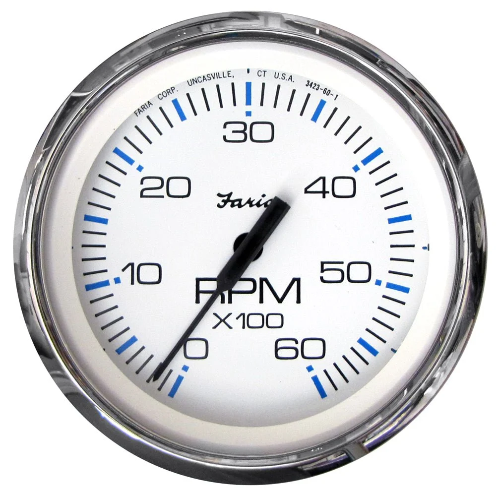 Faria Beede Instruments Inboard Chesapeake White SS 4" Tachometer - 6000 RPM (Gas) (Inboard & I/O)