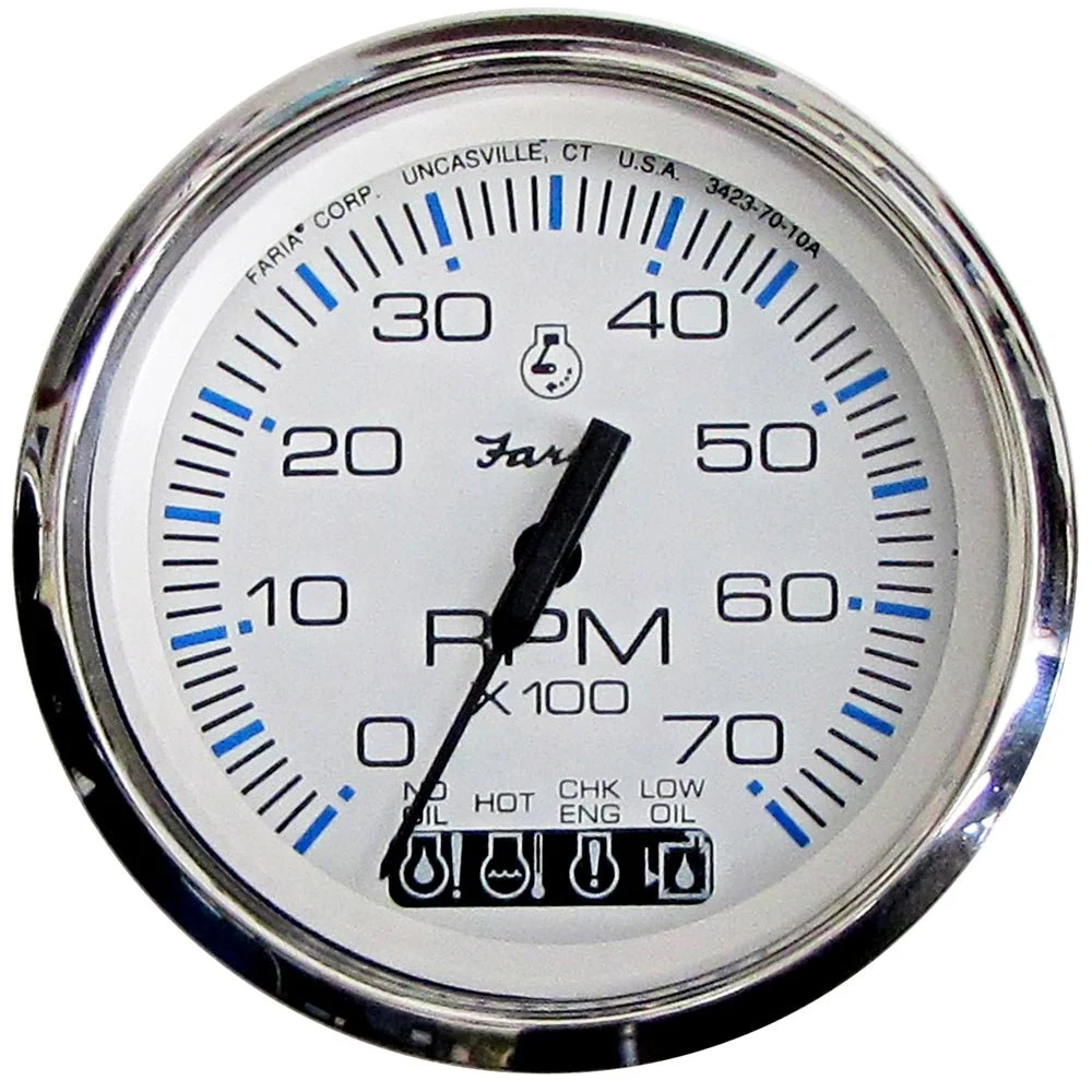 Faria Beede Instruments Outboard Chesapeake White SS 4" Tachometer w/Systemcheck Indicator - 7000 RPM (Gas) (Johnson/Evinrude Ou