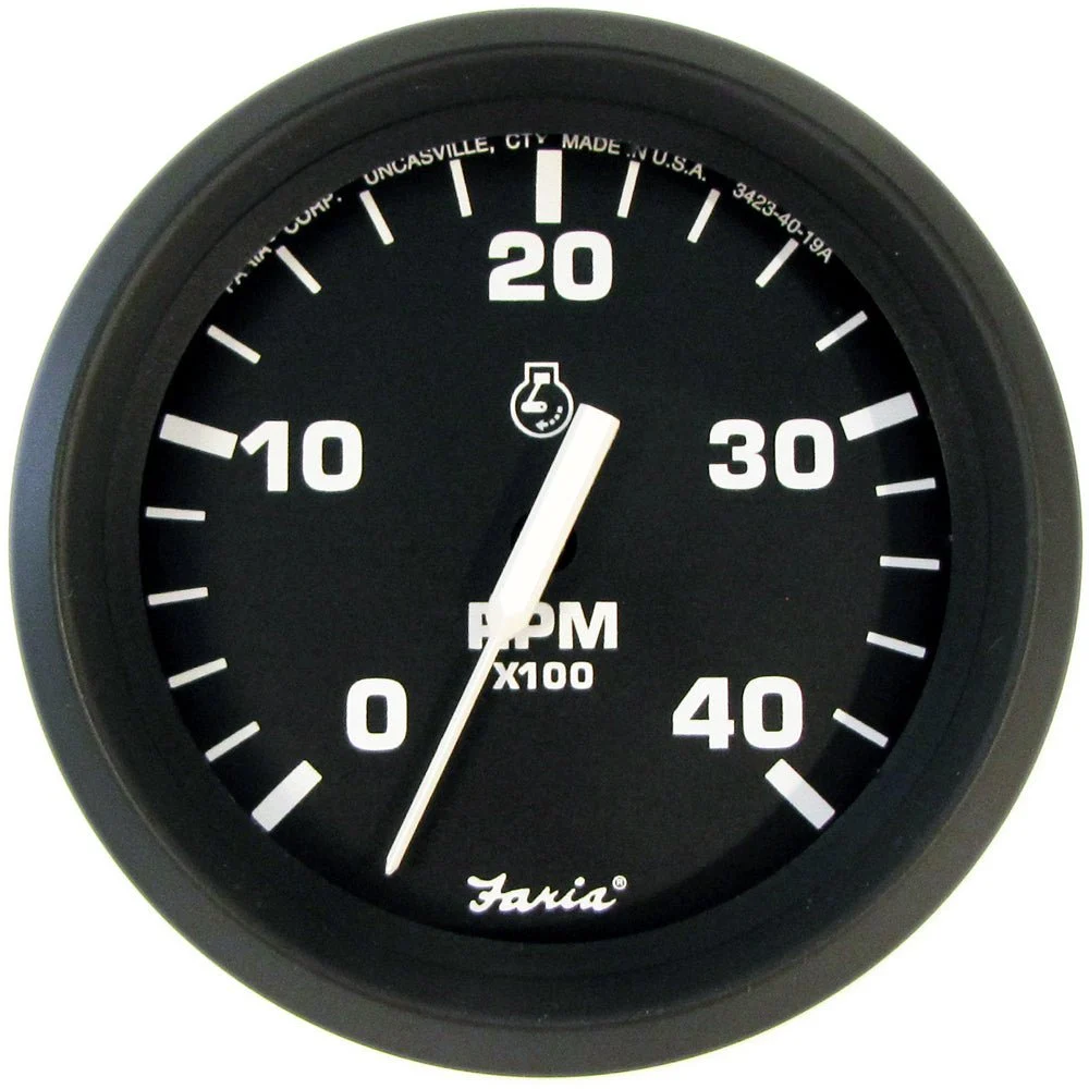 Faria Beede Instruments Euro Black 4" Tachometer - 4000 RPM (Diesel) (Mechanical Takeoff) – Marine Boat Replacement Part