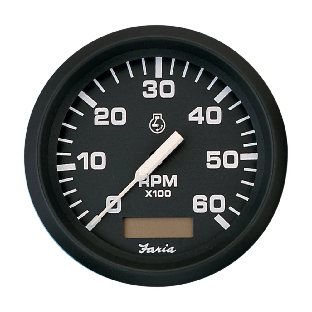 Faria Beede Instruments Inboard Euro Black 4" Tachometer w/Hourmeter - 6,000 RPM (Gas - Inboard)