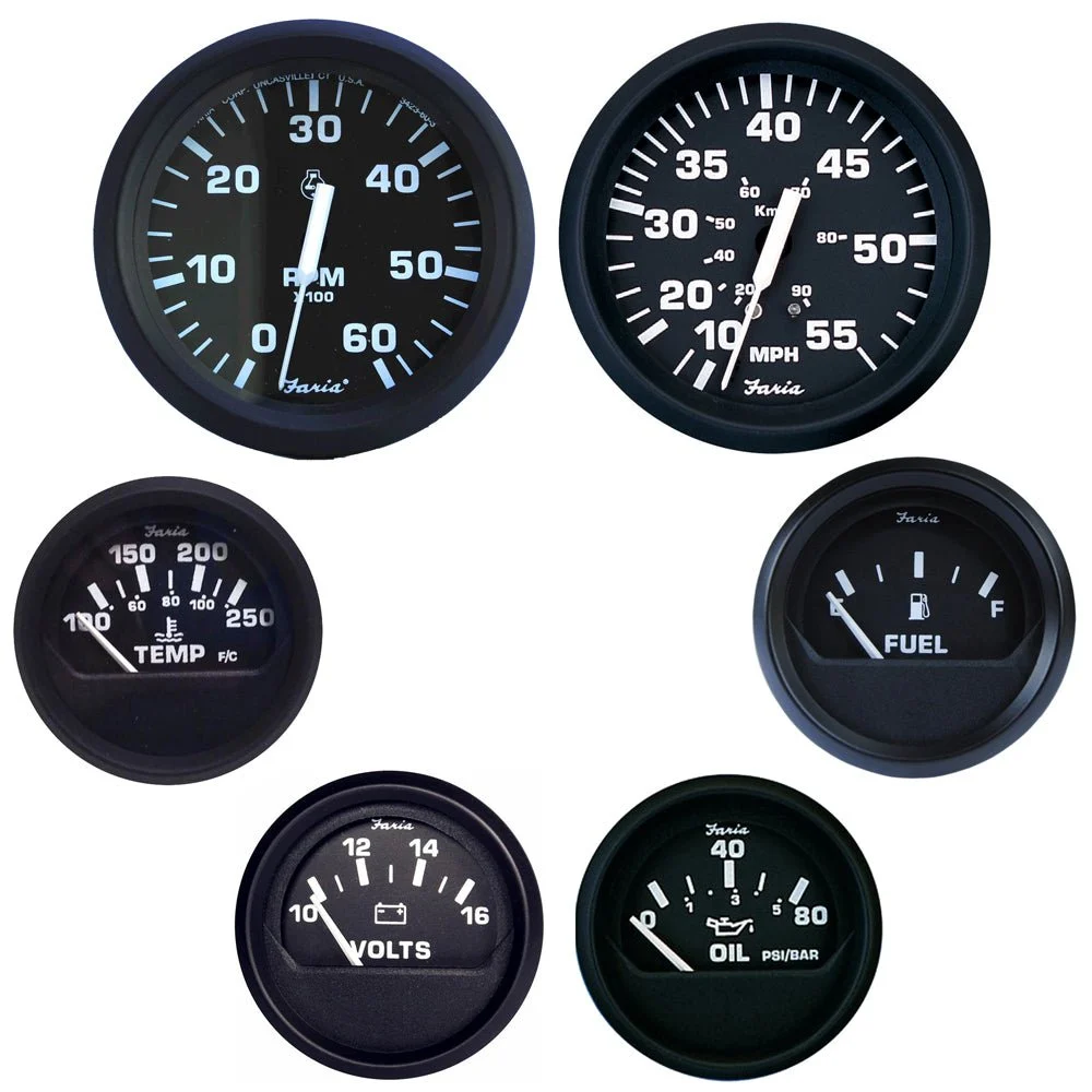 Faria Beede Instruments Inboard Euro Black Boxed Set - Inboard Motors