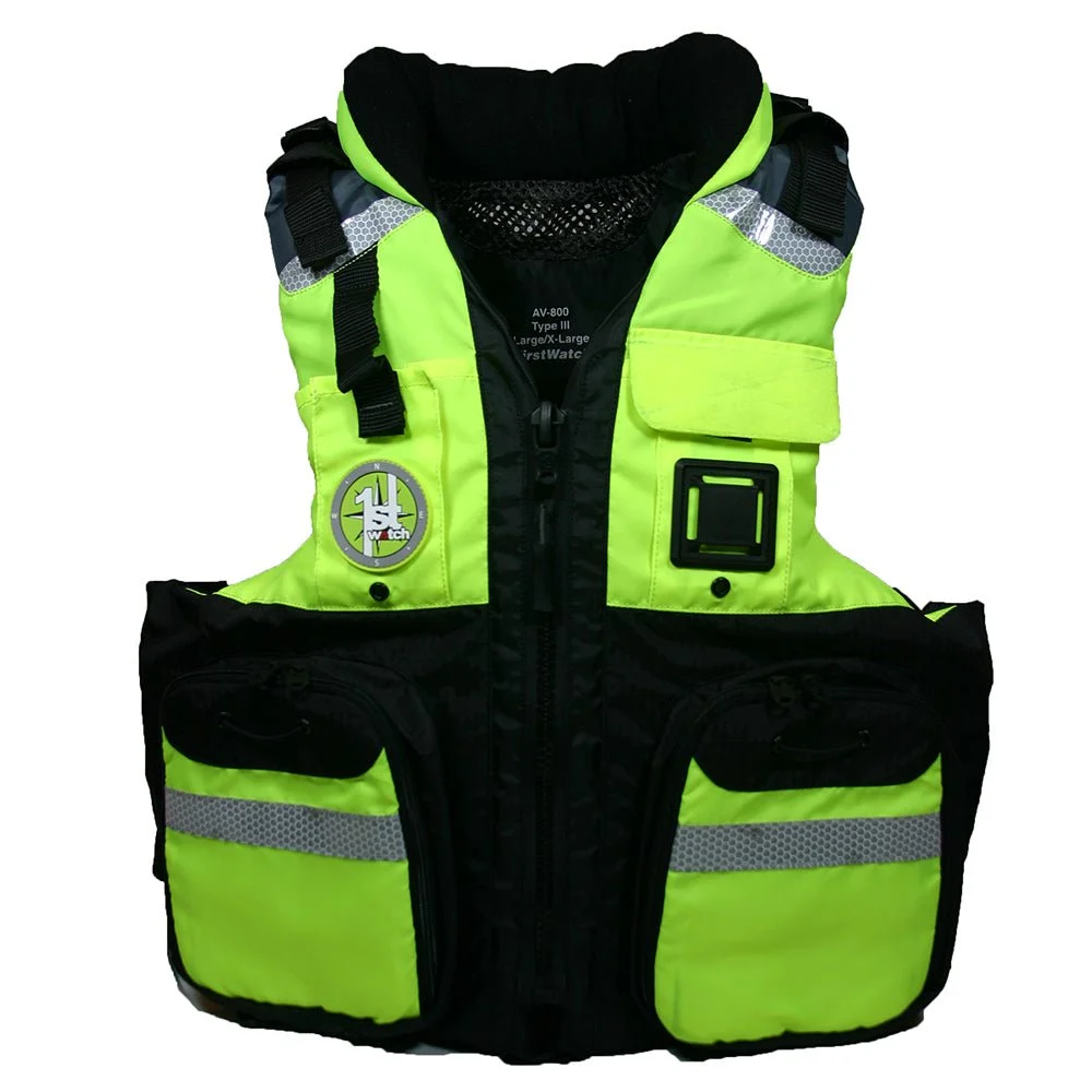 First Watch AV-800 Four Pocket Flotation Vest - Hi-Vis Yellow - Small to Medium – Marine Boat Replacement Part