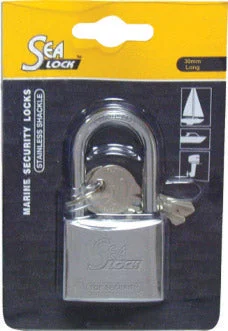SeaLock Marine Padlock - 30mm (1-12/64") - Long Shackle - Chrome Plated Brass - Stainless Steel