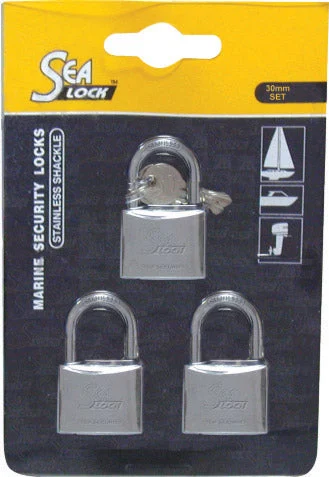 SeaLock Marine Padlock Set - 3 Pack - 30mm (1-3/16") - Keyed Alike - Chrome Plated Brass