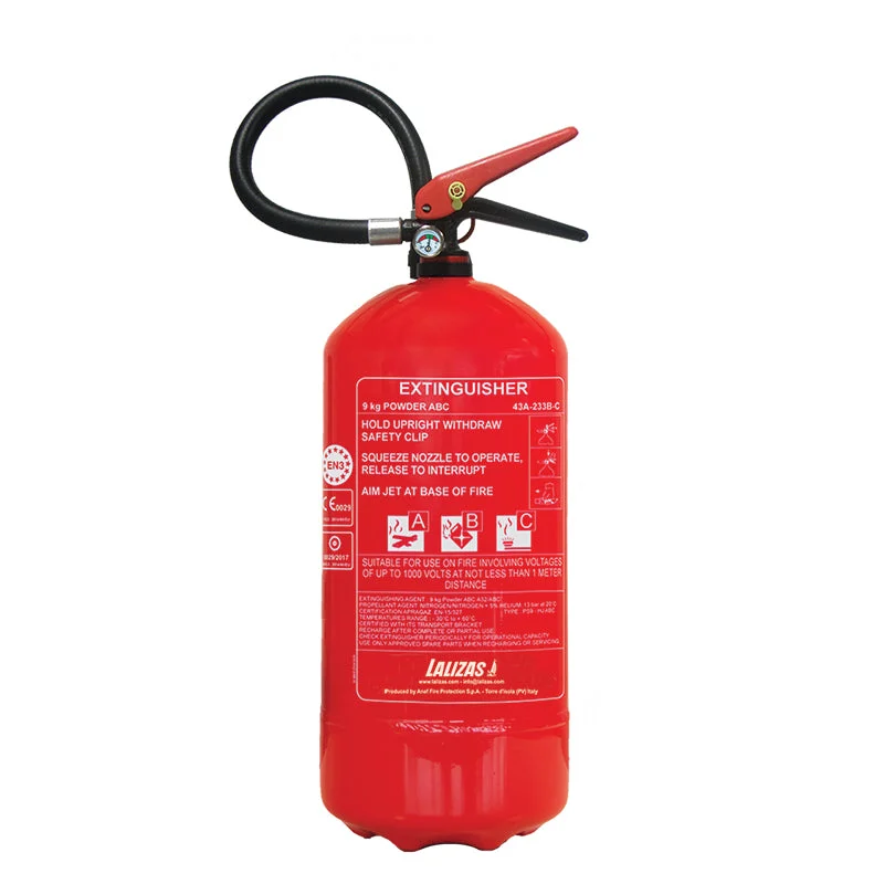 LALIZAS Fire Extinguisher - Dry Powder ABC - 19.8lbs (9kg) - Stored Pressure - MED Certified - with Wall Bracket
