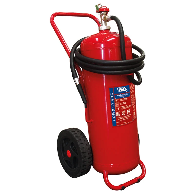 LALIZAS Fire Extinguisher Wheeled Dry Powder 110lbs (50kg) - SOLAS/MED Approved with Hose & Nozzle (EN/FR/ES/PT)