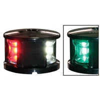 FOS LED 12 Tri-Colour Navigation Light Deck Mounted Black Housing 12-15V - Red/Green/White LED
