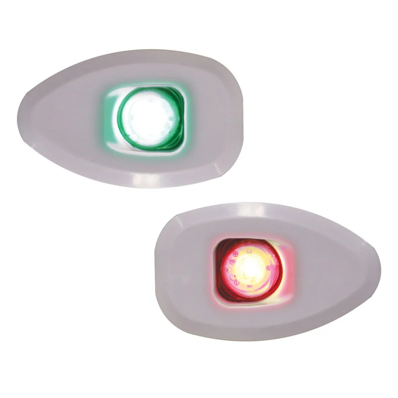 Micro LED 12V Starboard & Port Navigation Lights Set - 112.5° Side & Flush Mount - White Housing Without Holes