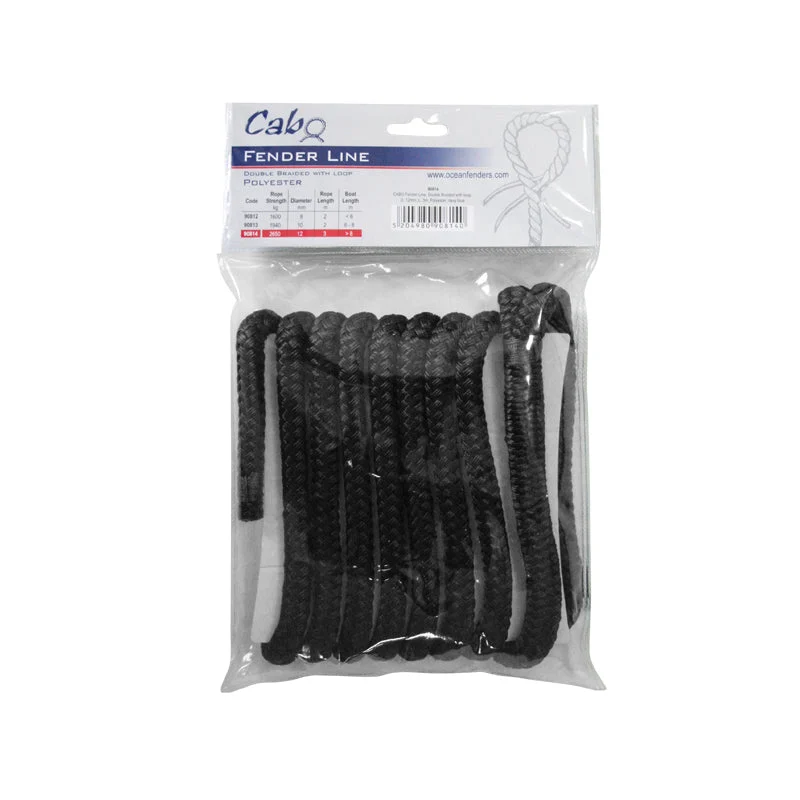 CABO Fender Line - Double Braided Polyester - 8mm (5/16") x 2m (6.6 ft) - Black - with Loop