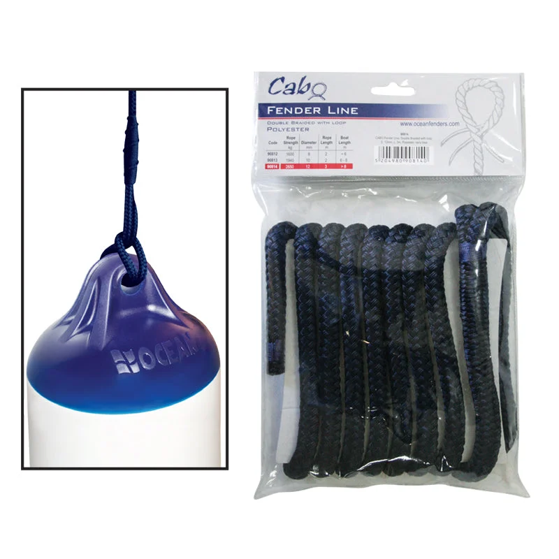 CABO Fender Line - Double Braided Polyester - 10mm (3/8") x 2m (6.6 ft) - Navy Blue - with Loop