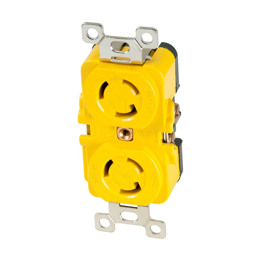 Marinco Locking Receptacle - 15A, 125V - Yellow – Marine Electrical Replacement Part