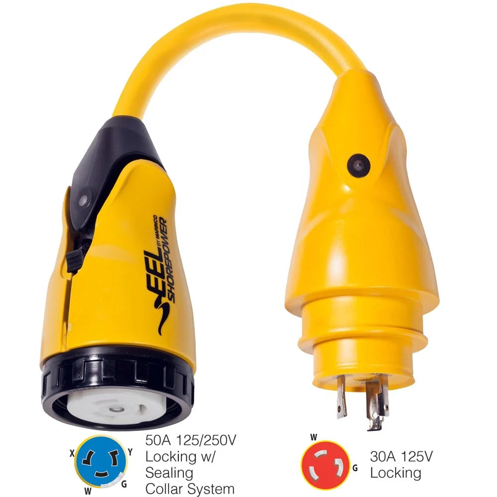 Marinco P30-504 EEL 50A-125/250V Female to 30A-125V Male Pigtail Adapter - Yellow – Marine Boat Replacement Part