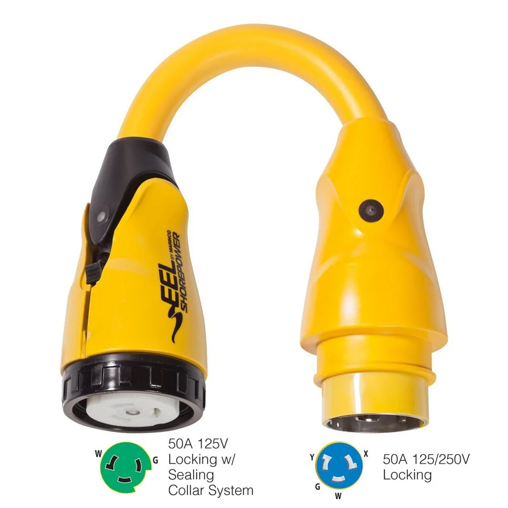 Marinco P504-503 EEL 50A-125V Female to 50A-125/250V Male Pigtail Adapter - Yellow – Marine Boat Replacement Part