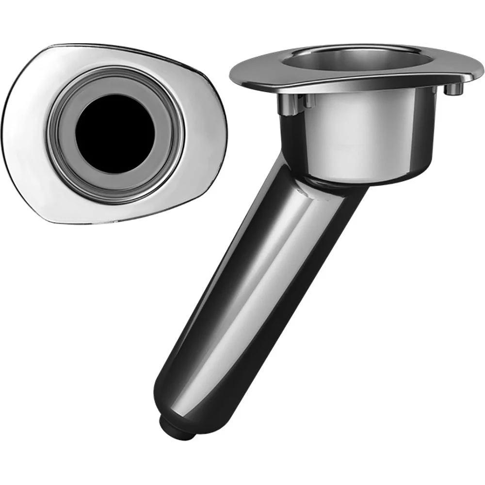 Mate Series Elite Screwless Stainless Steel 30° Rod & Cup Holder - Drain - Oval Top – Marine Boat Replacement Part