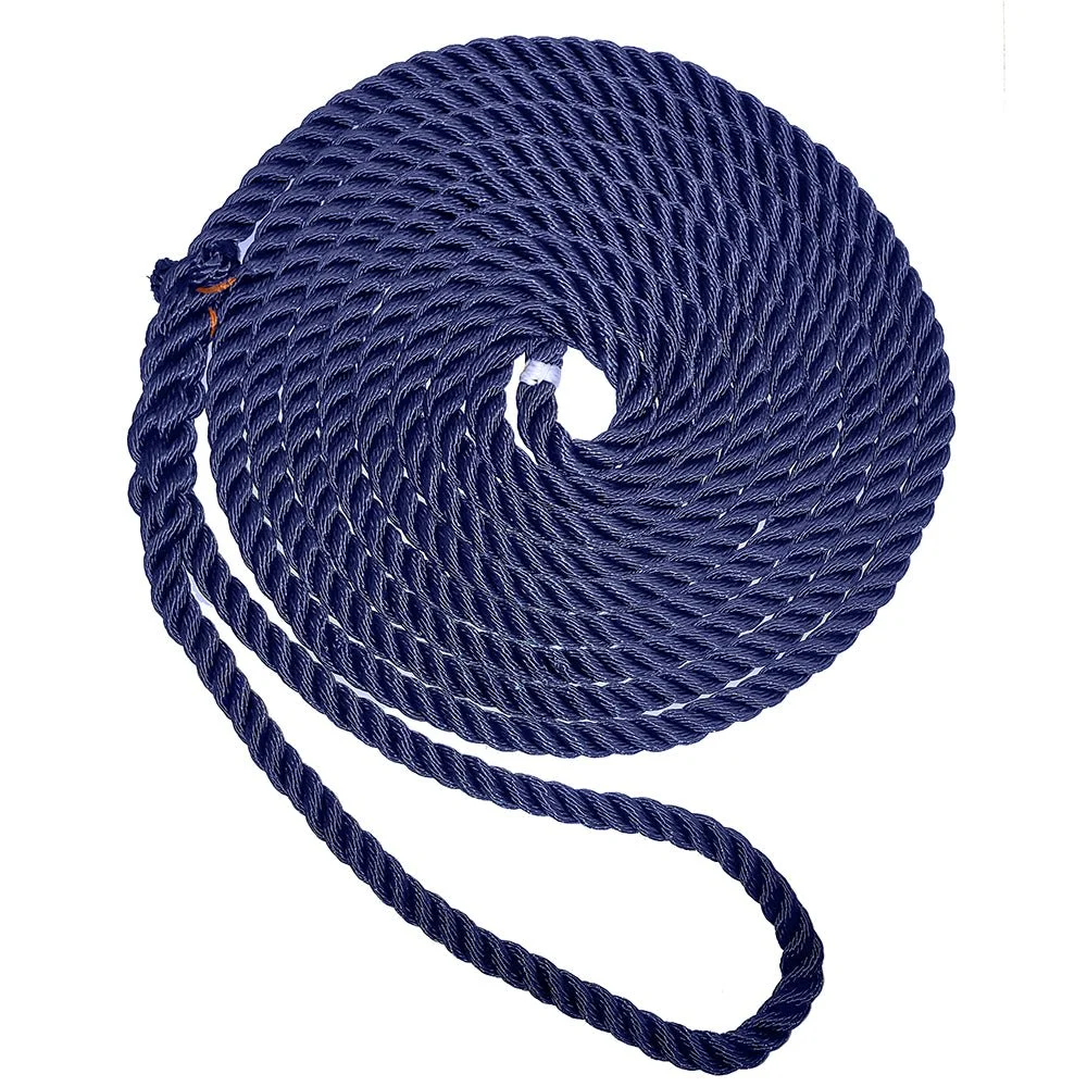 New England Ropes 3/8" Premium 3-Strand Dock Line - Navy Blue - 25' – Marine Boat Replacement Part