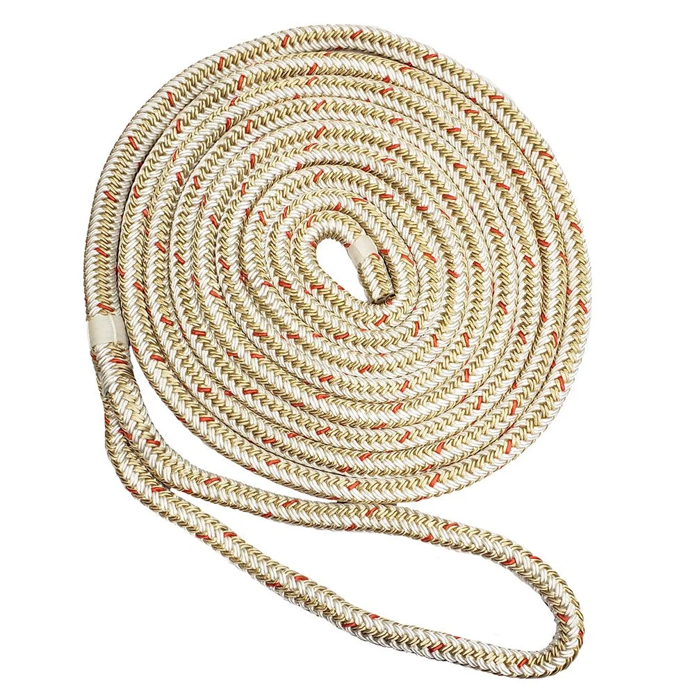 New England Ropes 5/8" Double Braid Dock Line - White/Gold w/Tracer - 25' – Marine Boat Replacement Part
