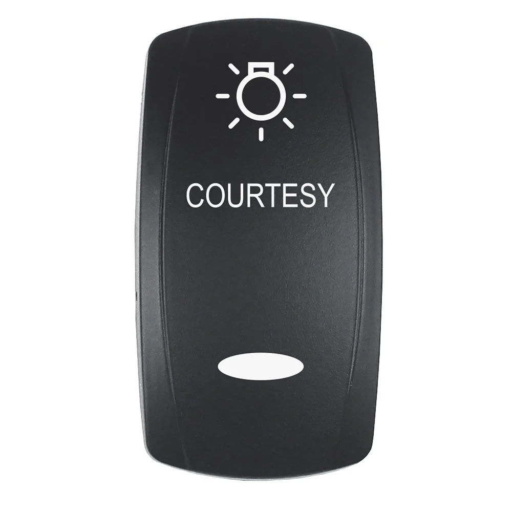 Pacer Actuator - 'COURTESY' f/V Series Contura Switches - Black - Laser Etched (Top/Bottom Light) – Marine Boat Replacement Part
