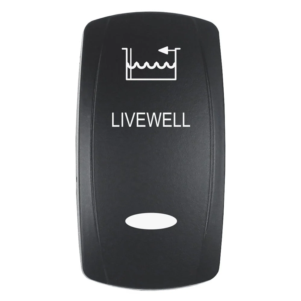 Pacer Actuator - 'LIVEWELL' f/V Series Contura Switches - Black - Laser Etched (Top/Bottom Light) – Marine Boat Replacement Part