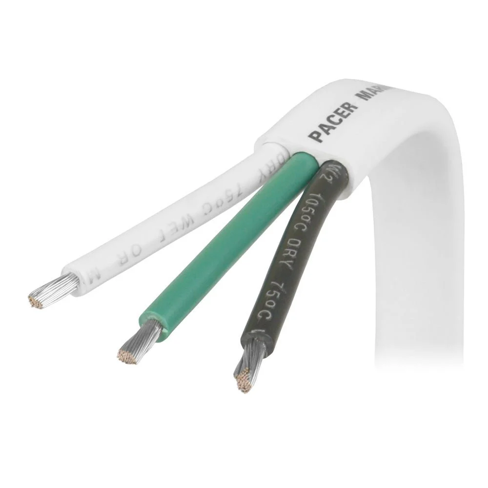 Pacer White Triplex Cable - 14/3 AWG - Black/Green/White - Sold by the Foot – Marine Electrical Replacement Part
