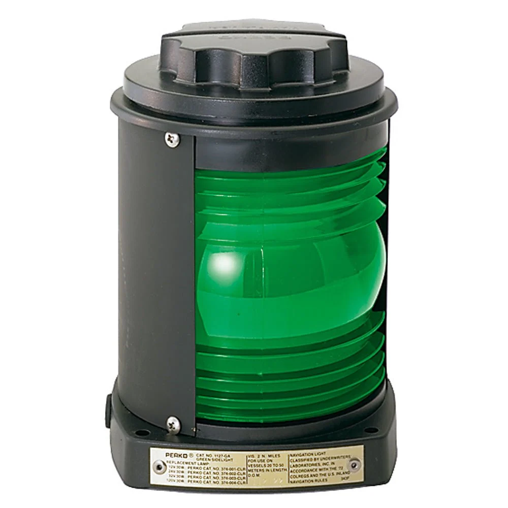 Perko Side Light - Black Plastic, Green Lens – Marine Electrical Replacement Part