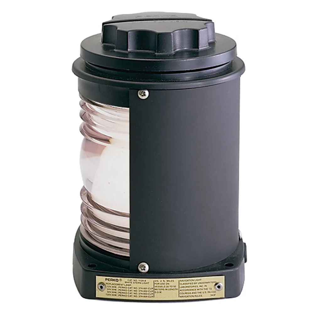Perko Stern Light - Black Plastic, White light with Gray Tinted Lens – Marine Electrical Replacement Part