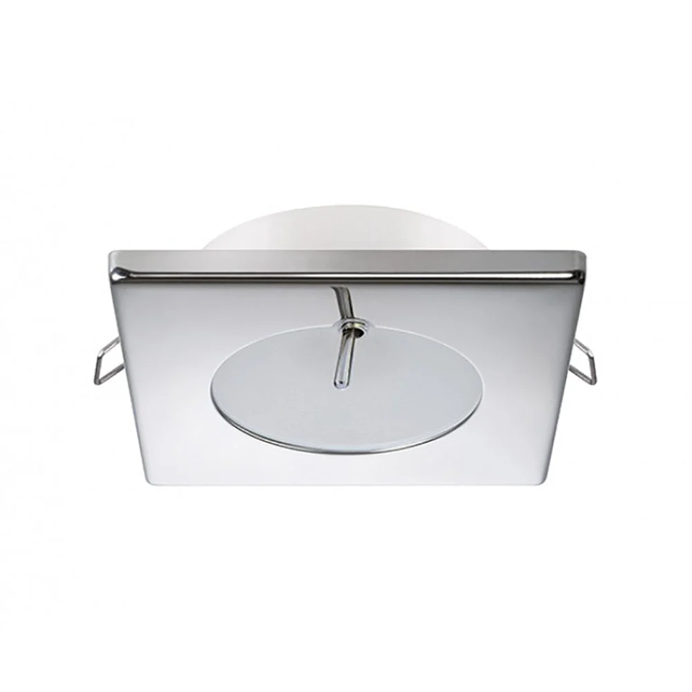 Quick Bryan CS Downlight LED - 2W, IP40, Spring Mounted w/Switch - Square Stainless Bezel, Round Warm White Light