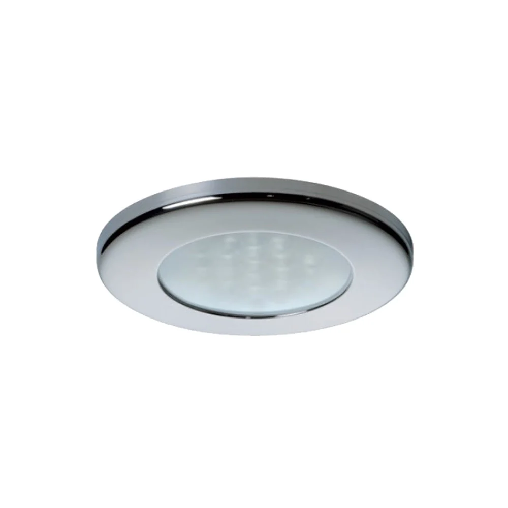 Quick Ted CT Downlight LED - 2W, IP40, Spring Mounted w/Touch Switch - Round Stainless Bezel, Round Warm White Light