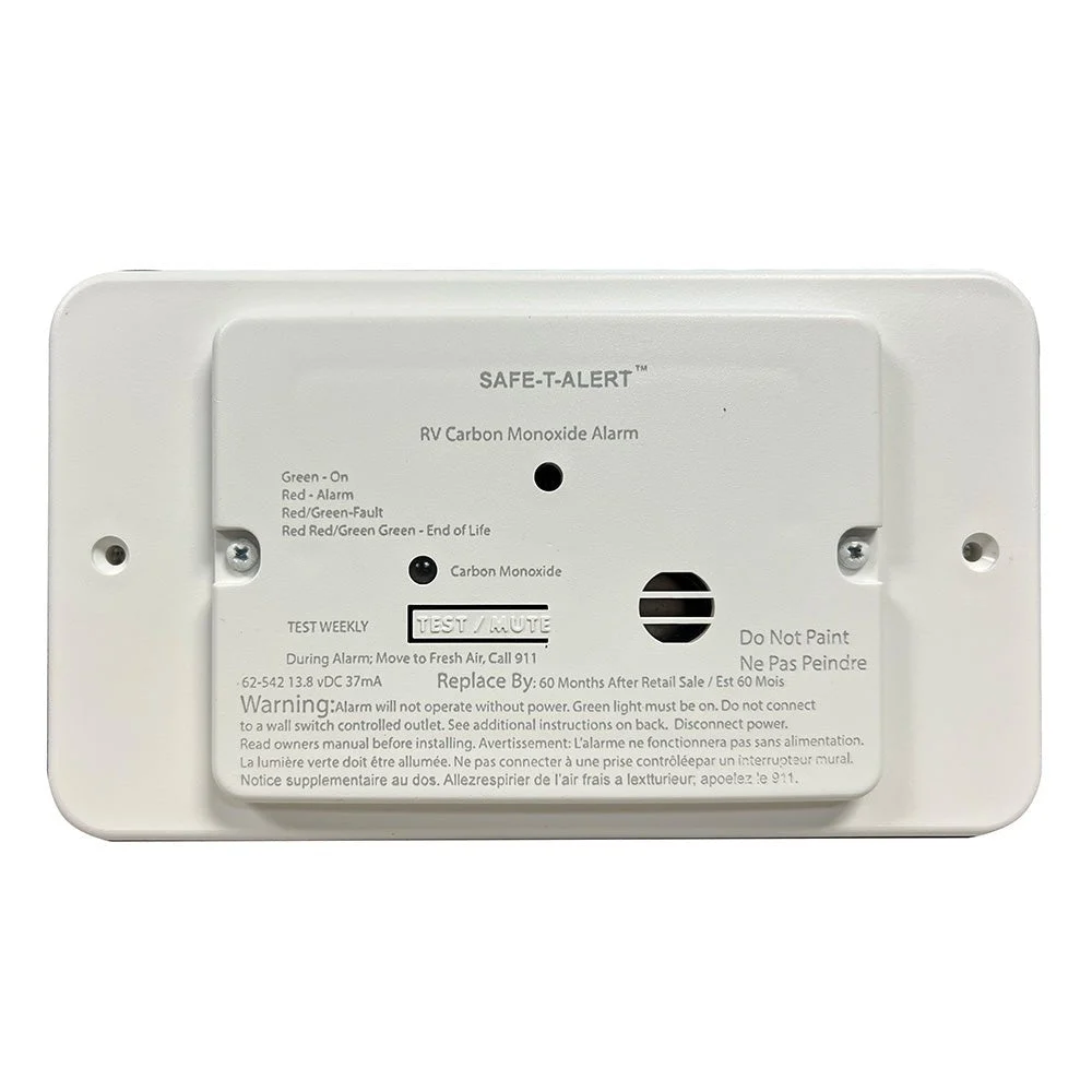 Safe-T-Alert 62 Series RV Carbon Monoxide - White - Flush Mount - 12V w/Trim Ring – Marine Boat Replacement Part